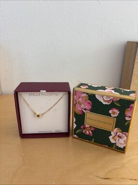 Gold Heart Pendant Necklace with Red Accent NWT